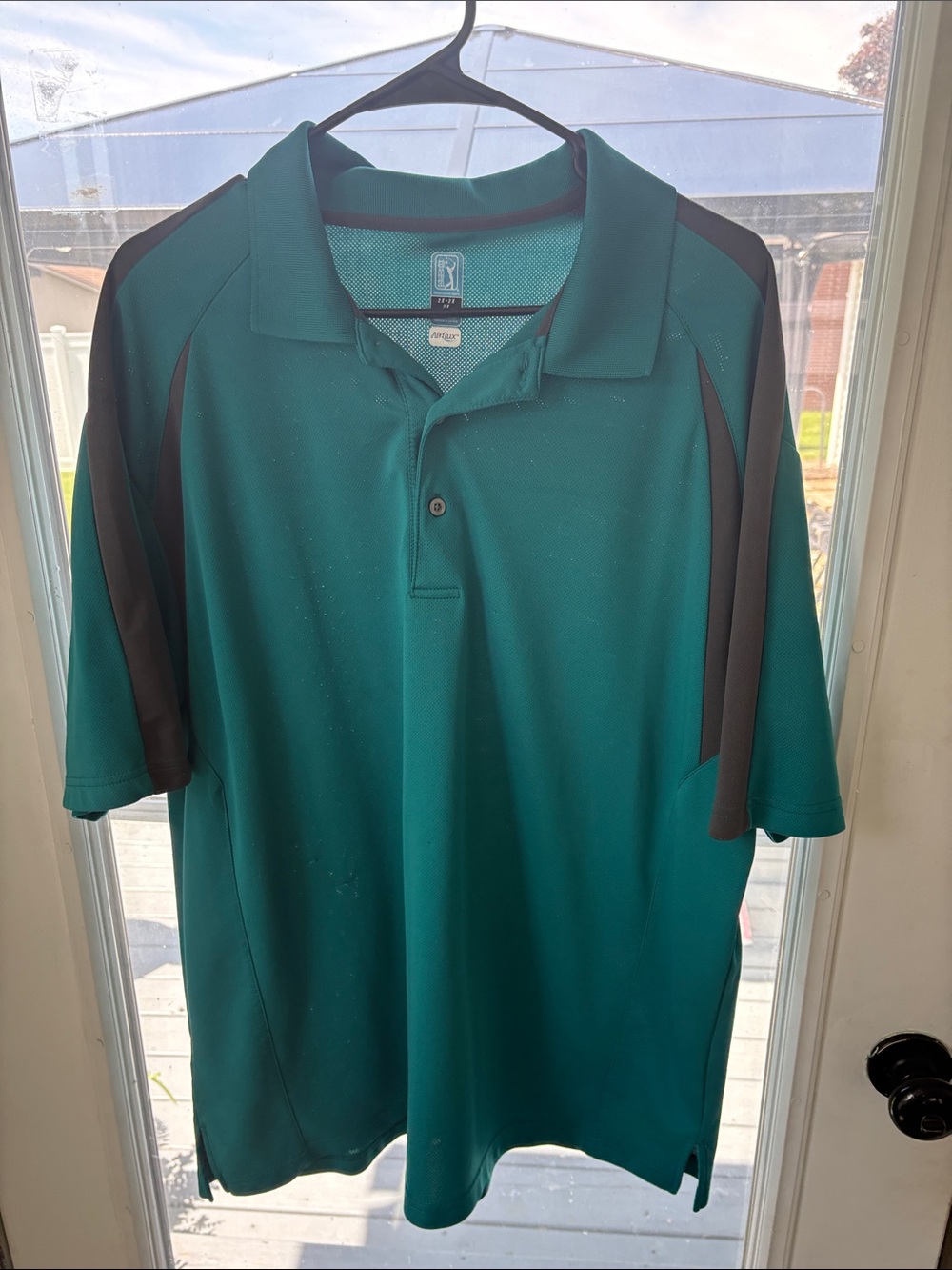 PGA Tour Teal Polo with Black Shoulder Accents